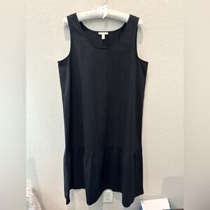 EILEEN FISHER Black Sleeveless Ruffle Hem Dress Organic Cotton Textured | Medium
